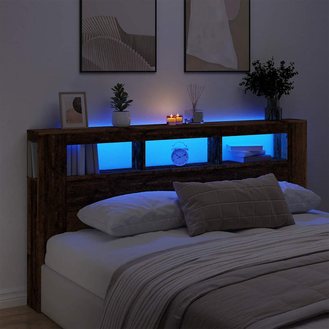Vidaxl hoofdeinde met led 200x18,5x103,5 cm bewerkt hout oud hout