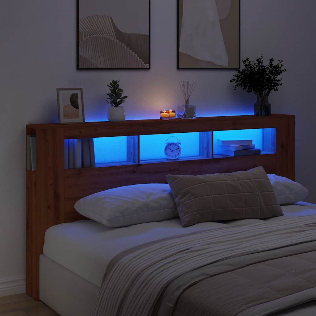 Vidaxl hoofdeinde met led 200x18,5x103,5 cm hout artisanaal eikenkleur