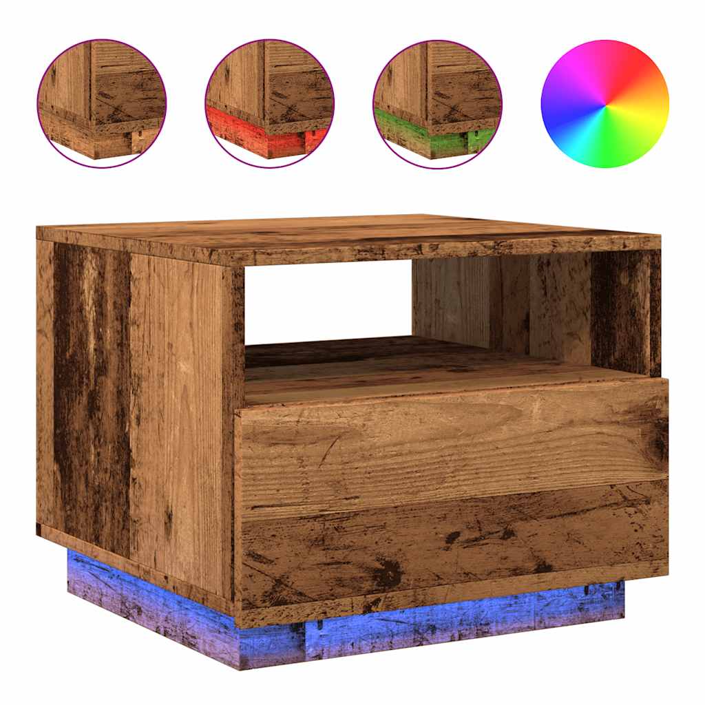 Vidaxl salontafel met led-verlichting 50x49x40 cm oud houtkleurig