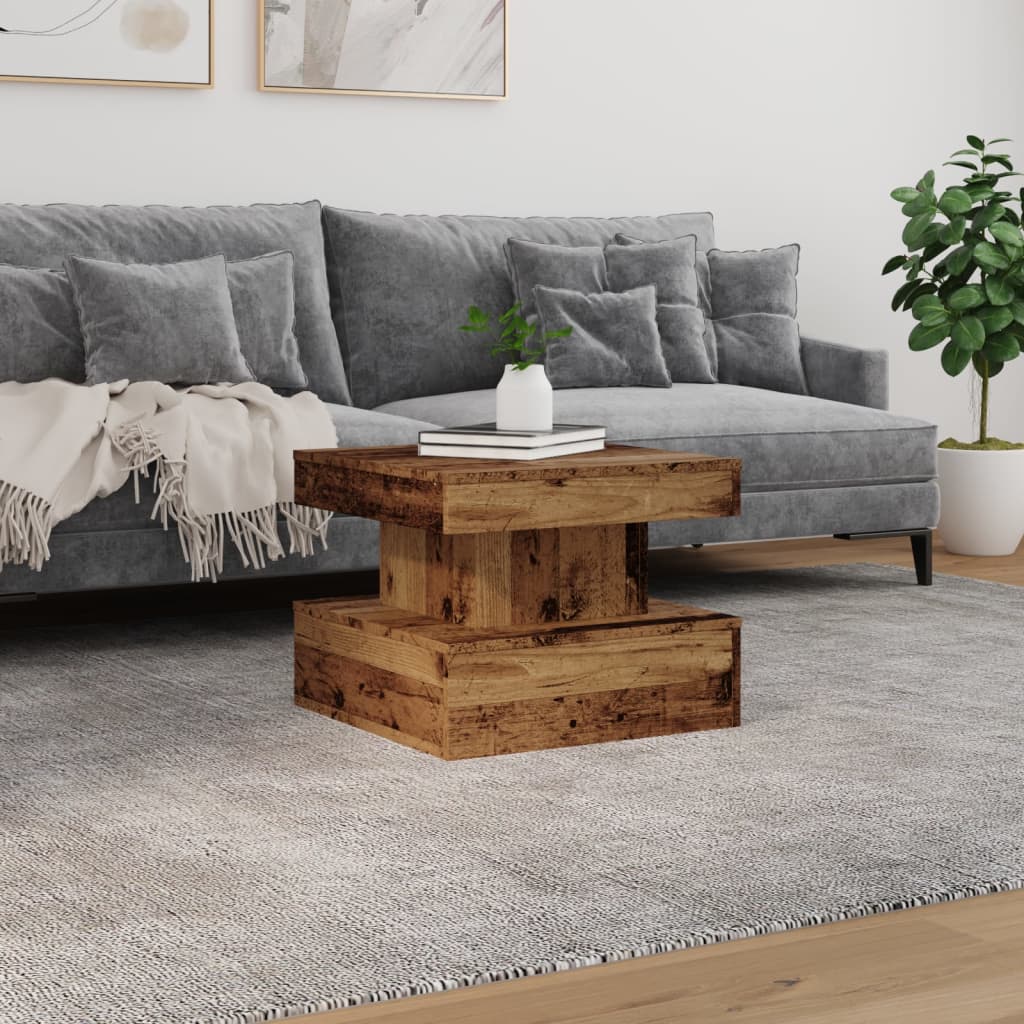 Vidaxl salontafel met led-verlichting 50x50x40 cm oud houtkleurig