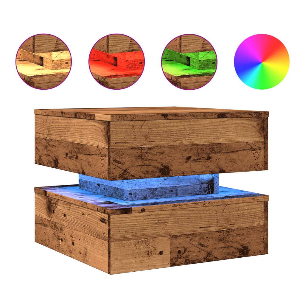 Vidaxl salontafel met led-verlichting 50x50x40 cm oud houtkleurig
