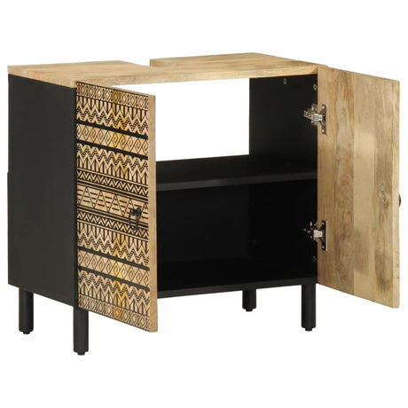 Vidaxl wastafelkast 62x33x58 cm massief mangohout zwart