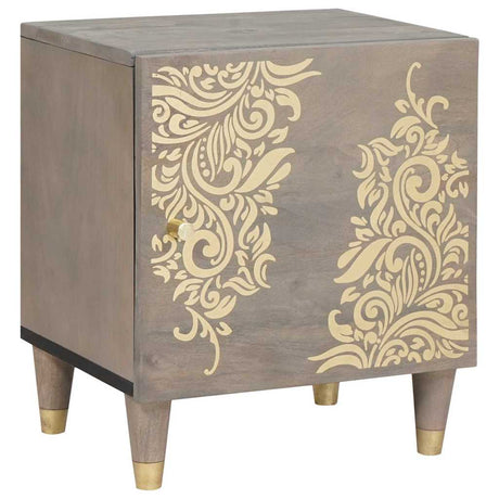 Vidaxl nachtkastje met deur grijs 40 x 33 x 46 cm massief mango hout