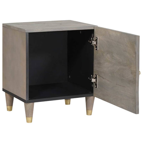 Vidaxl nachtkastje met deur grijs 40 x 33 x 46 cm massief mango hout