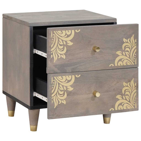 Vidaxl nachtkastje grijs 40 x 33 x 46 cm massief mango hout