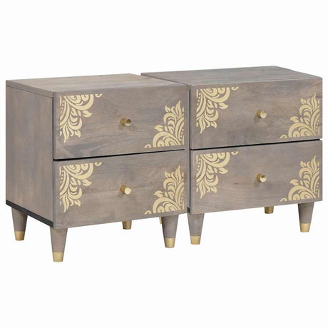 Vidaxl nachtkastje 2 st grijs 40 x 33 x 46 cm massief mango hout
