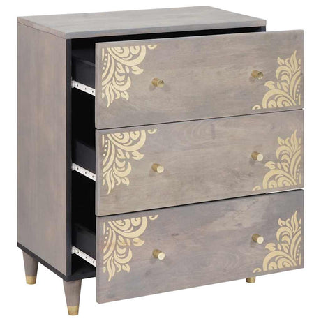 Vidaxl dressoir grijs en goud 60 x 33 x 75 cm massief mango hout