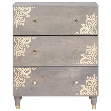 Vidaxl dressoir grijs en goud 60 x 33 x 75 cm massief mango hout