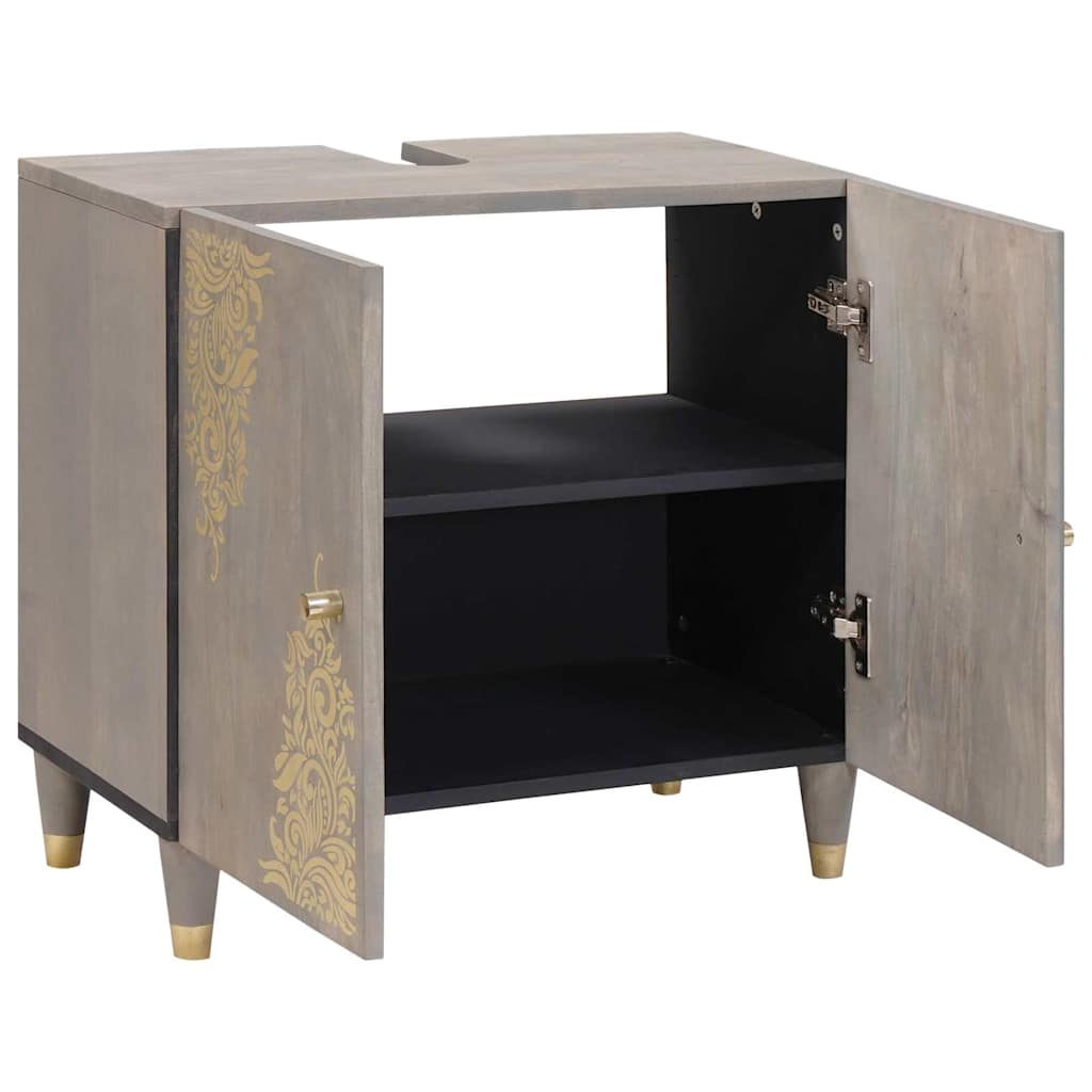 Vidaxl wastafelkast grijs 62 x 33 x 58 cm massief mango hout