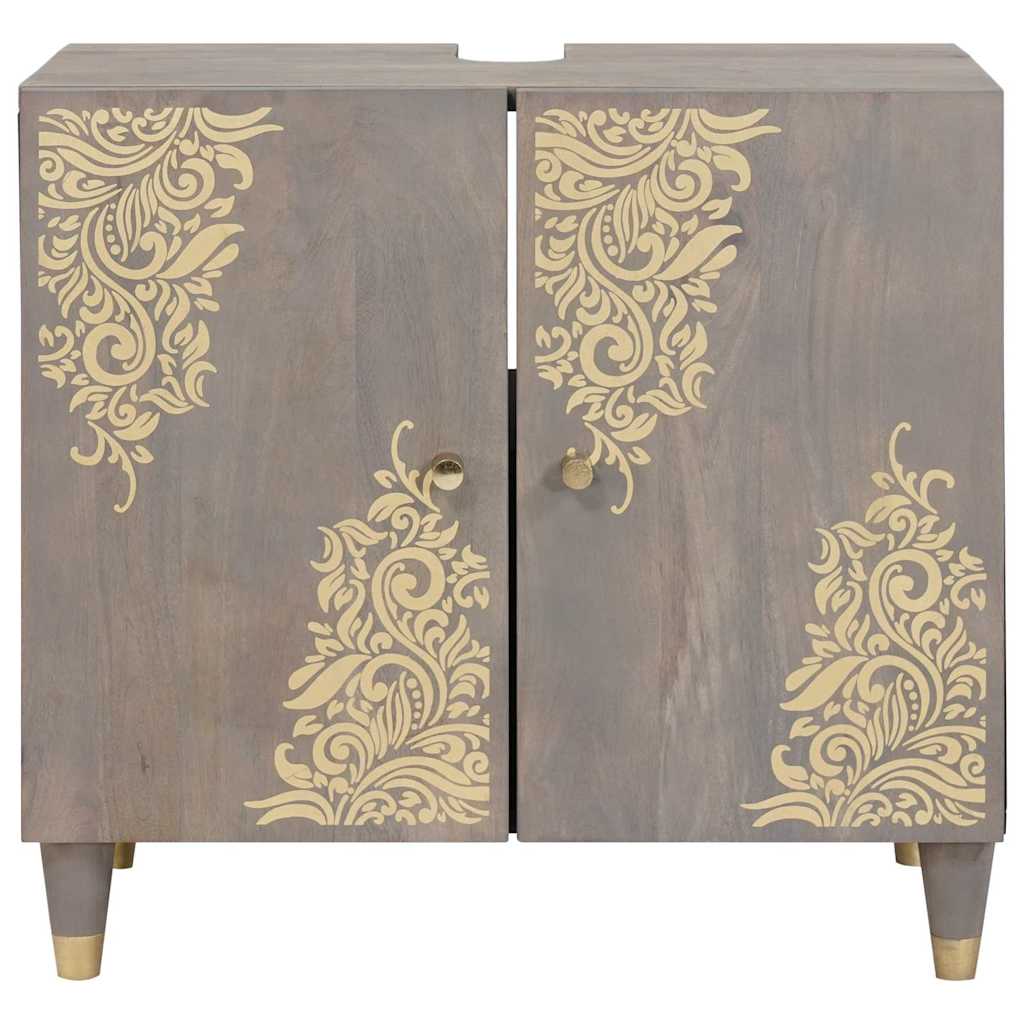 Vidaxl wastafelkast grijs 62 x 33 x 58 cm massief mango hout
