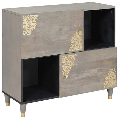 Vidaxl dressoir grijs en goud 80 x 33 x 75 cm massief mango hout