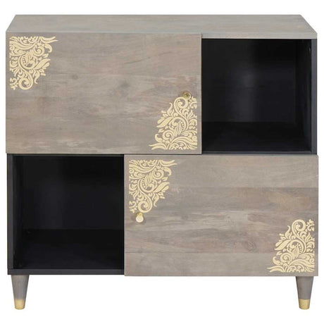 Vidaxl dressoir grijs en goud 80 x 33 x 75 cm massief mango hout