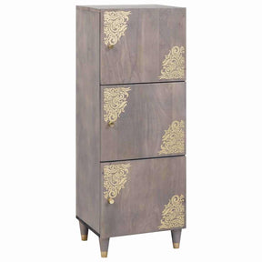 Vidaxl hoge kast grijs en goud 40 x 33 x 110 cm massief mango hout