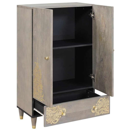 Vidaxl hoge kast grijs en goud 60 x 33 x 100 cm massief mango hout