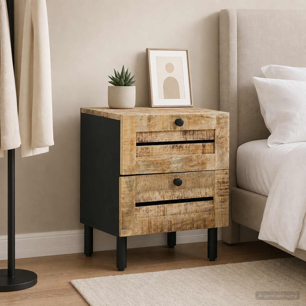 Vidaxl nachtkastje naturel 40 x 33 x 46 cm massief mango hout