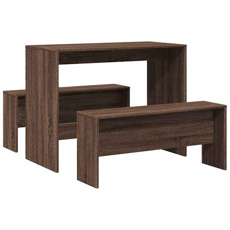 Vidaxl 3-delige eettafel en bankenset bewerkt hout bruin eikenkleur