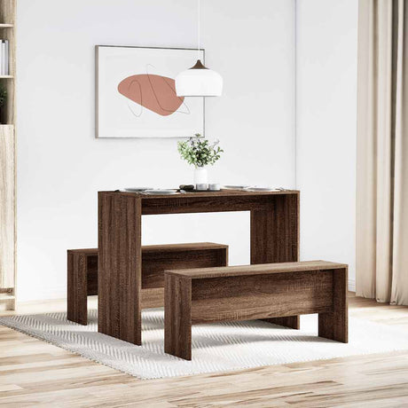 Vidaxl 3-delige eettafel en bankenset bewerkt hout bruin eikenkleur