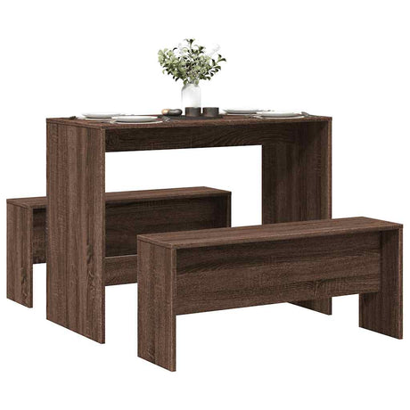 Vidaxl 3-delige eettafel en bankenset bewerkt hout bruin eikenkleur