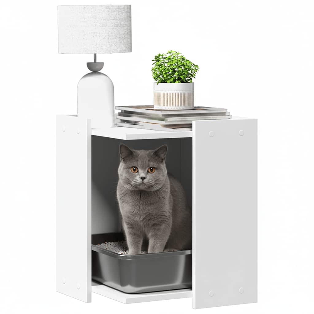Vidaxxl Katzentoilette 42x42x51 cm, lackiertes Holz weiß