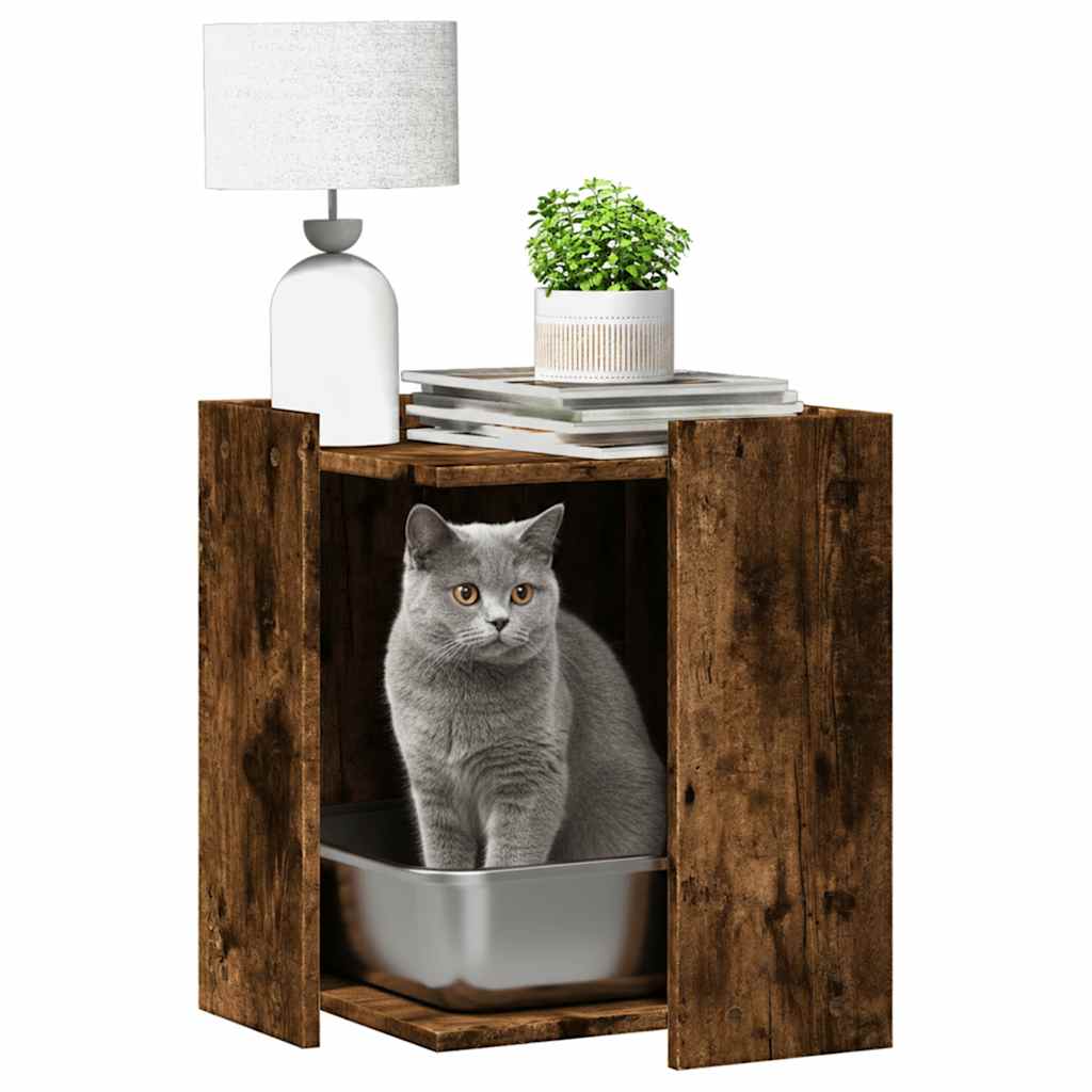 Vidaxxl Katzentoilette 42x42x51 cm verarbeitetes Holz, geräucherte Eiche