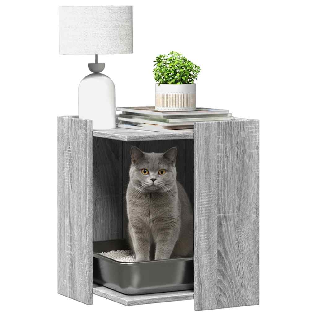 Vidaxxl Katzentoilette, 42 x 42 x 51 cm, lackiert in der Farbe Sonoma-Eiche in der Farbe Grau