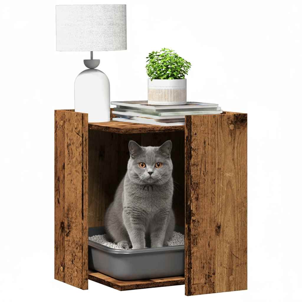 Vidaxxl Katzentoilette 42x42x51 cm fertiges Holz, altholzfarben