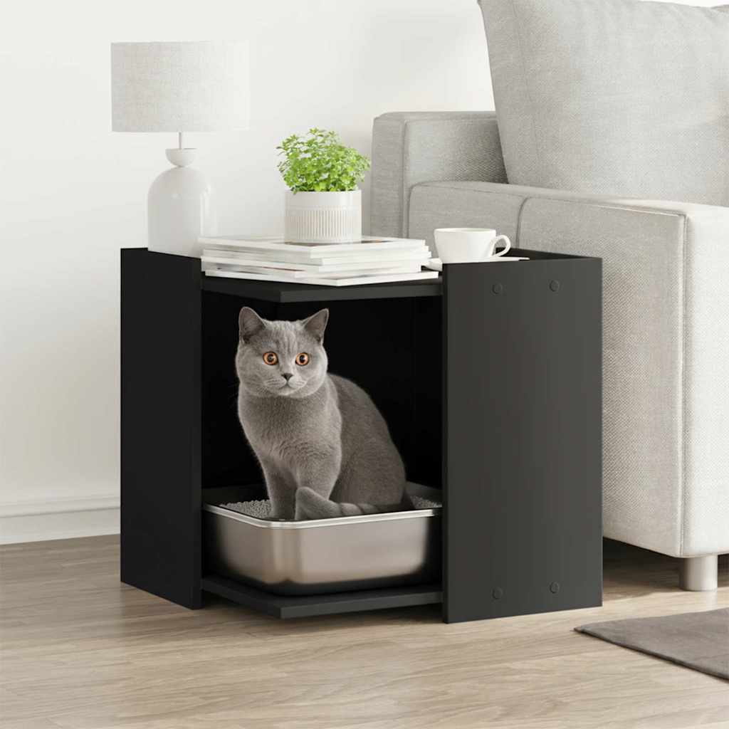 Vidaxxl Katzentoilette 53x53x51 cm lackiertes Holz schwarz