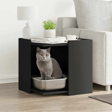 Vidaxxl Katzentoilette 53x53x51 cm lackiertes Holz schwarz