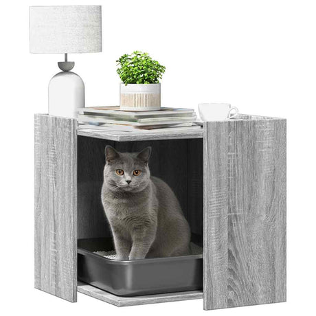Vidaxxl Katzentoilette 53 x 53 x 51 cm, Holzwerkstoff, Farbe Sonoma-Eiche, grau