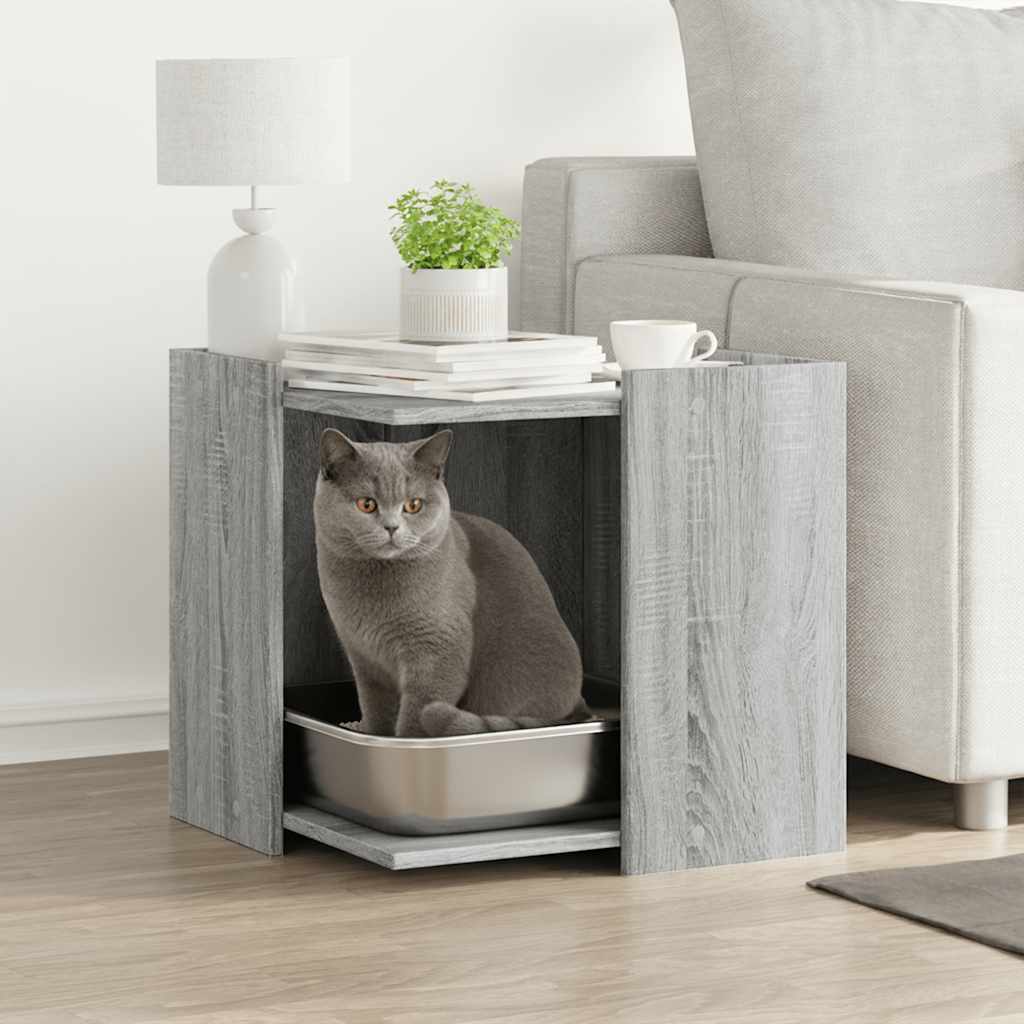 Vidaxxl Katzentoilette 53 x 53 x 51 cm, Holzwerkstoff, Farbe Sonoma-Eiche, grau