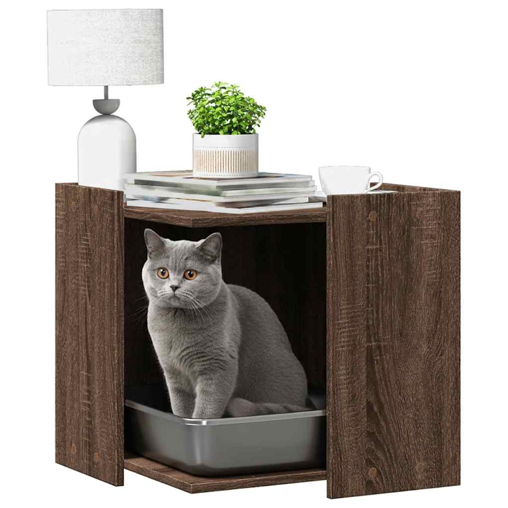 Vidaxxl Katzentoilette 53 x 53 x 51 cm, fertiges Holz, braune Eiche