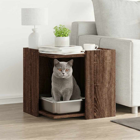 Vidaxxl Katzentoilette 53 x 53 x 51 cm, fertiges Holz, braune Eiche