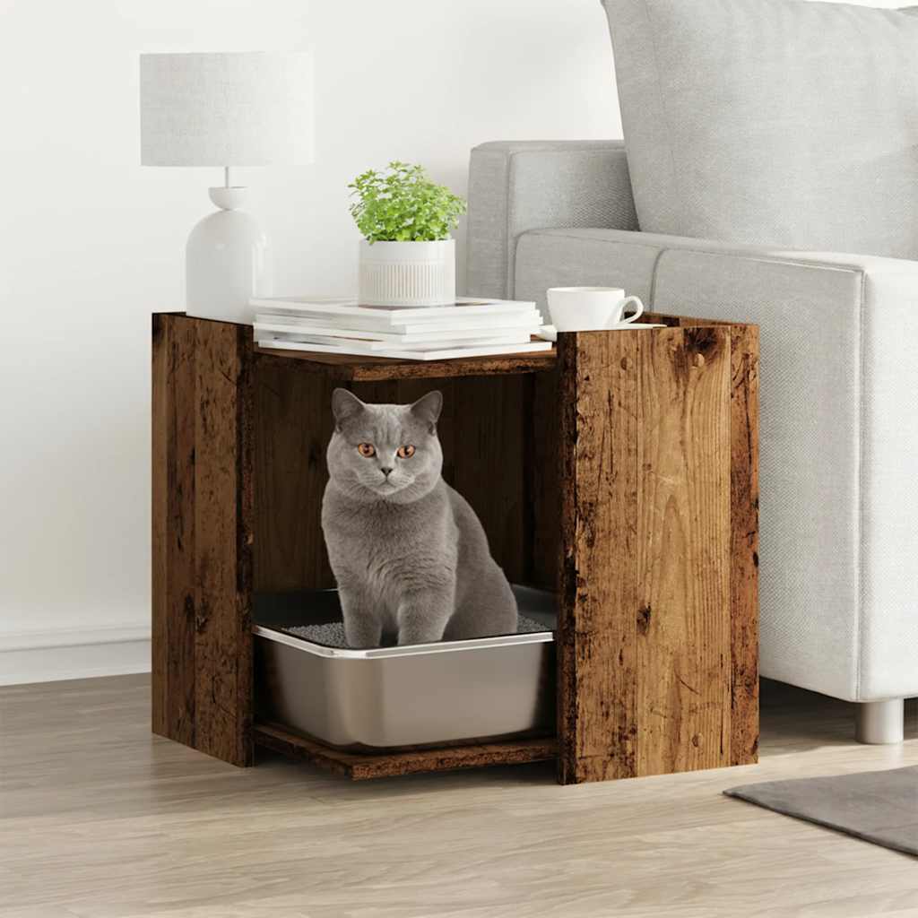 Vidaxxl Katzentoilette 53x53x51 cm fertiges Holz, altholzfarben
