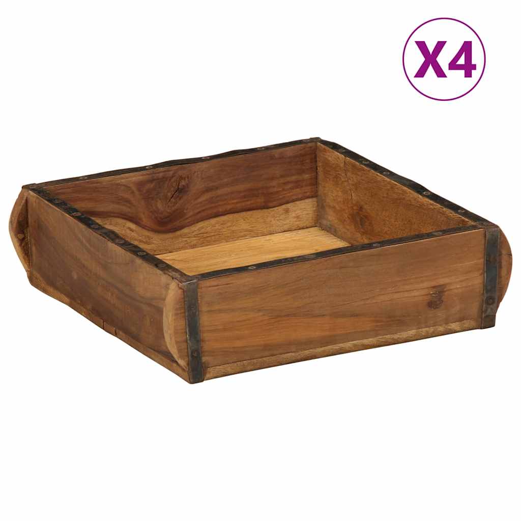 Vidaxl dienblad 4 pcs bruin 29 x 31 x 10 cm massief gerecycled hout