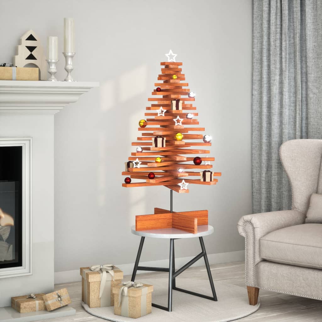 Vidaxl kerstdecoratie kerstboom 100 cm massief grenenhout wasbruin