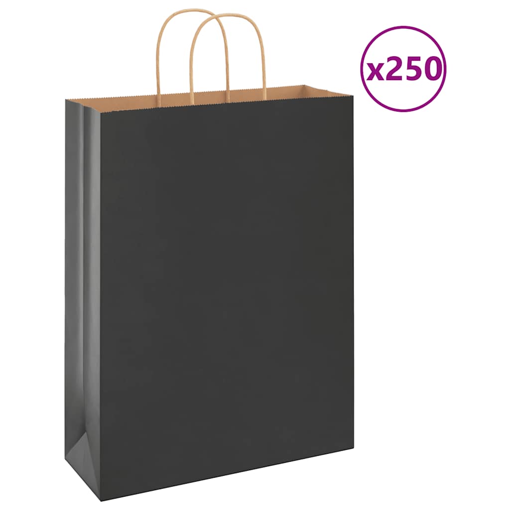 Vidaxl papieren zakken 250 st met hengsels 32x12x42 cm zwart