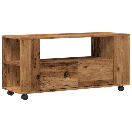 Vidaxl tv-meubel met wielen 102x34,5x43 cm bewerkt hout oud hout