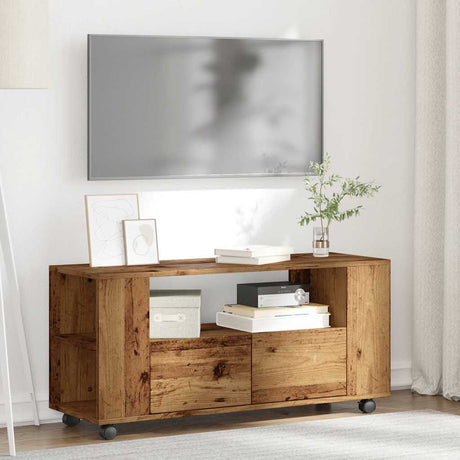 Vidaxl tv-meubel met wielen 102x34,5x43 cm bewerkt hout oud hout