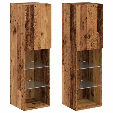 Vidaxl tv-meubels met led-verlichting 2 st 30,5x30x102 cm oud hout