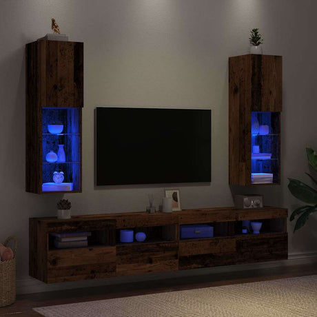 Vidaxl tv-meubels met led-verlichting 2 st 30,5x30x102 cm oud hout