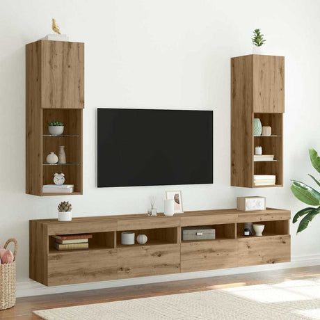 Vidaxl tv-meubels met led's 2 st 30,5x30x102 cm artisanaal eiken