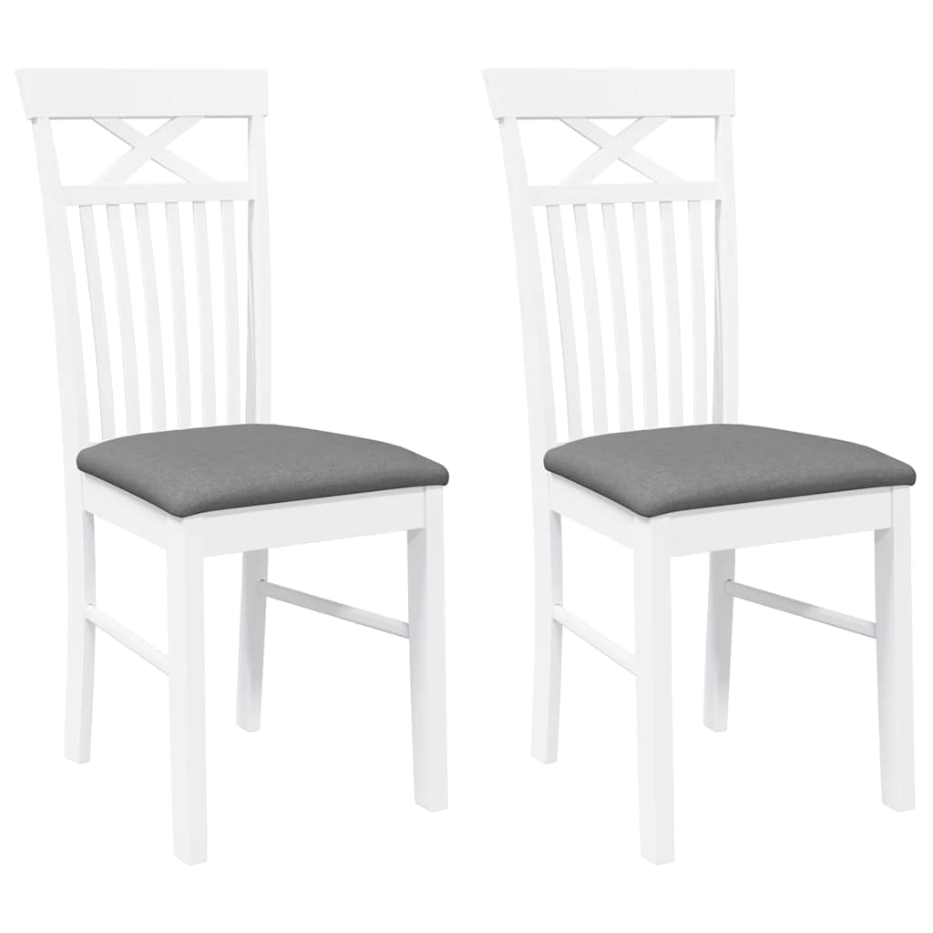 Vidaxl eetkamerstoelen met kussens 2 st massief hout rubber wit