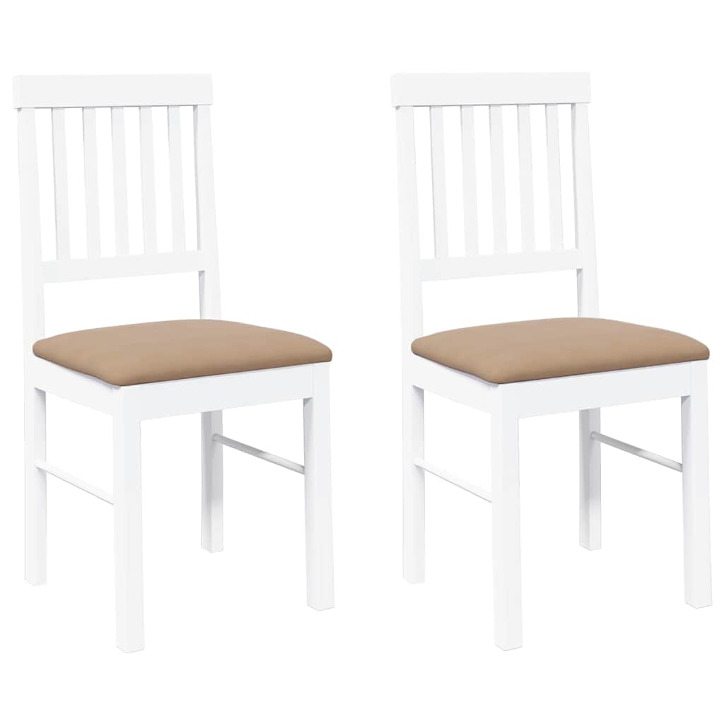 Vidaxl eetkamerstoelen met kussens 2 st massief hout rubber wit