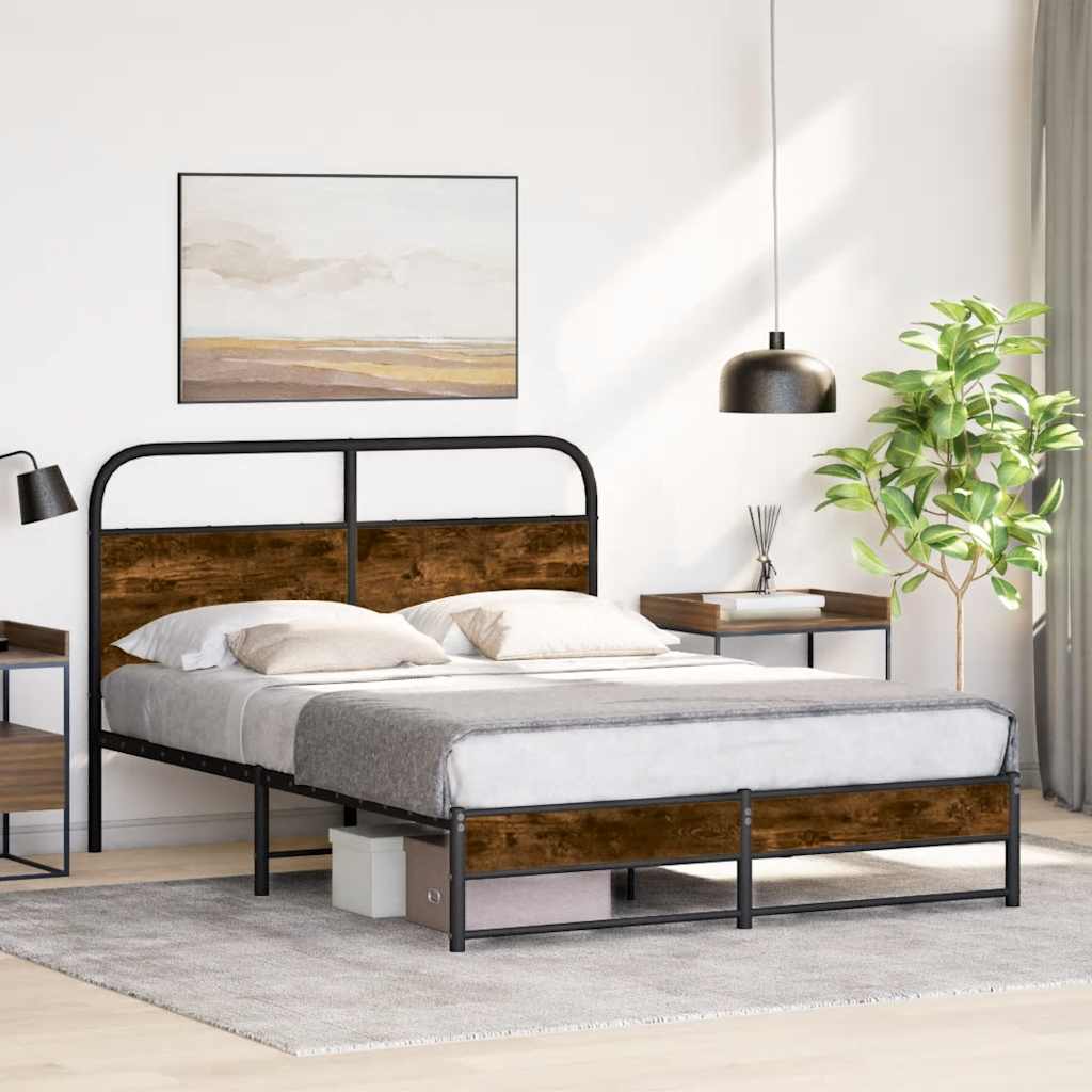 Vidaxl bedframe zonder matras bewerkt hout gerookt eiken 135x190 cm
