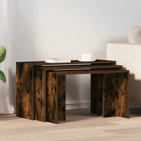 Vidaxl 3-delige tafeltjesset bewerkt hout gerookt eikenkleurig