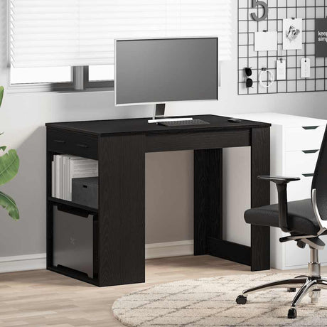 Vidaxl bureau met lade en plank 102x62x77,5cm bewerkt hout zwart eiken
