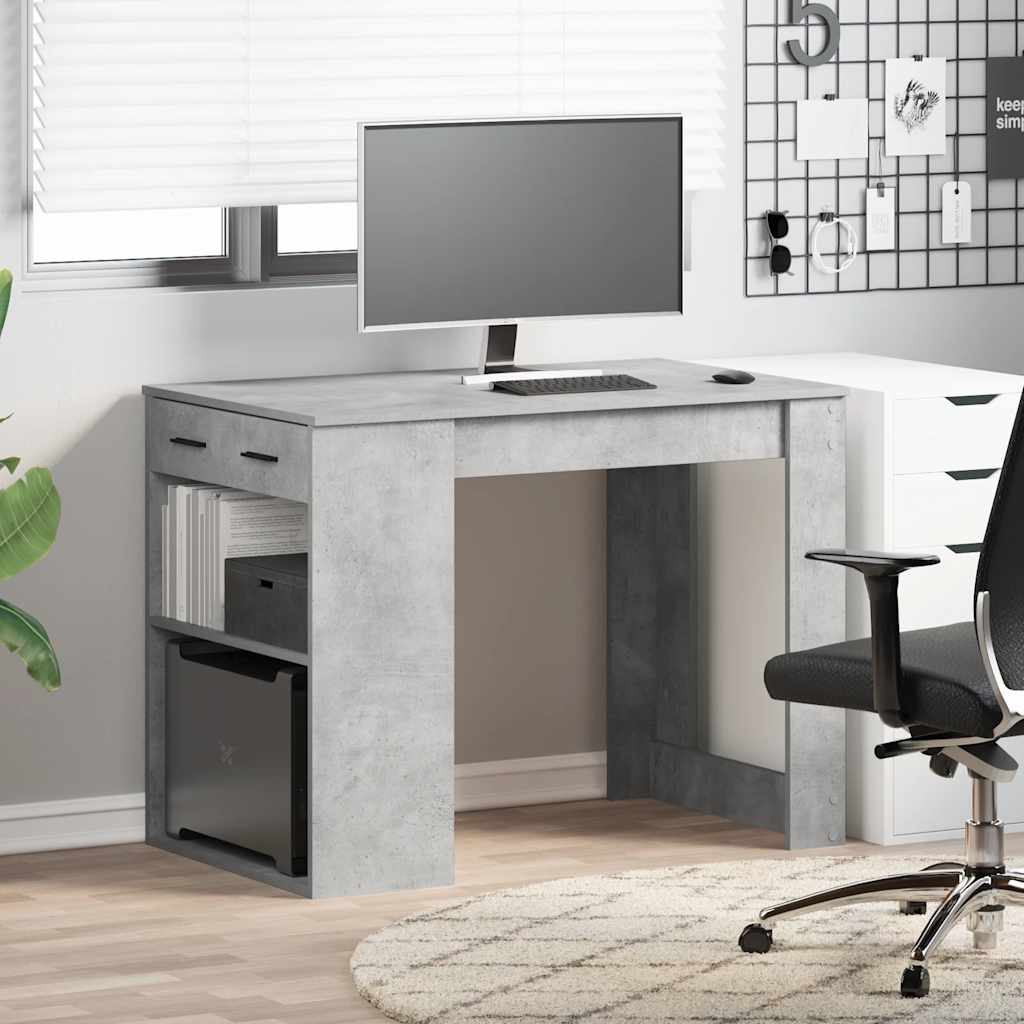 Vidaxl bureau met lade en plank 102x62x77,5 cm bewerkt hout betongrijs