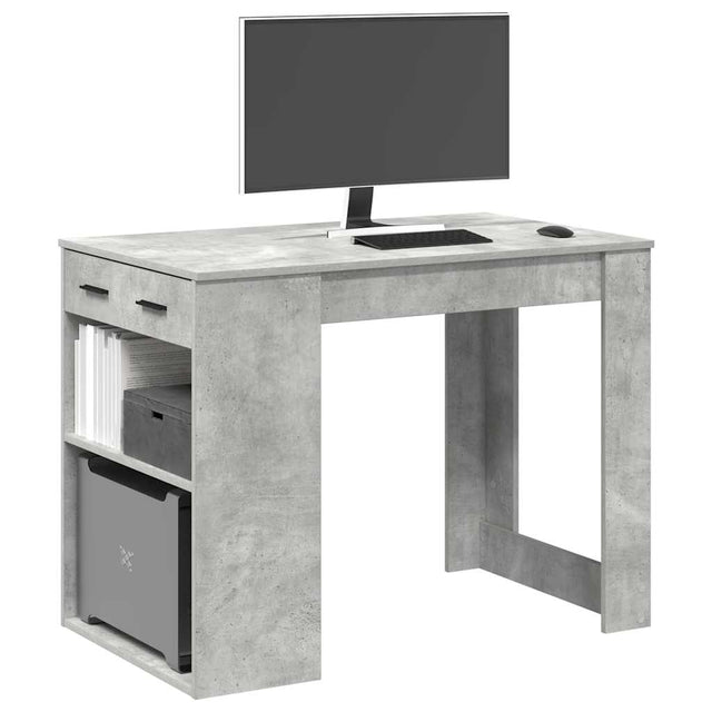 Vidaxl bureau met lade en plank 102x62x77,5 cm bewerkt hout betongrijs