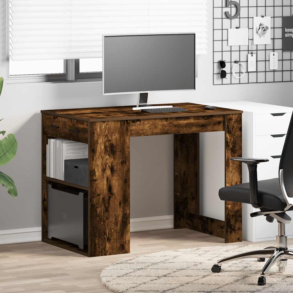 Vidaxl bureau met lade plank 102x62x77,5 cm bewerkt hout gerookt eiken