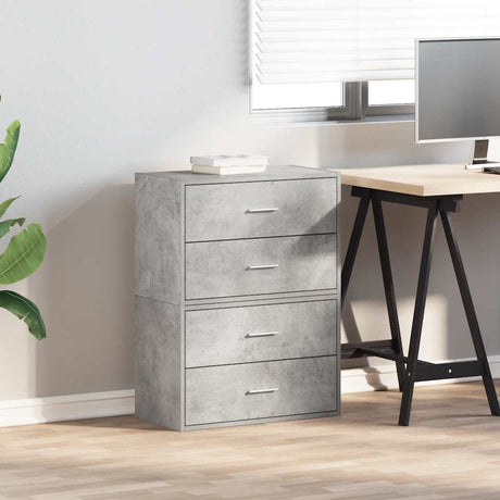 Vidaxl kasten met 4 lades 2 st 60x31x40 cm bewerkt hout betongrijs